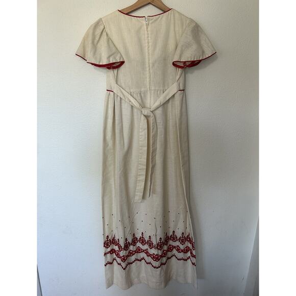 Vintage 60s 70s Maternity Maxi Dress Dan Howard Empire Waist Embroidery Cottage - Picture 8 of 16